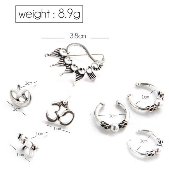 ๐ 14PC CELTIC EARRINGS BOHEMIAN TRIBAL BOHO CHIC MOON BEAD SILVER HOOPS GYPSY - Picture 7 of 10